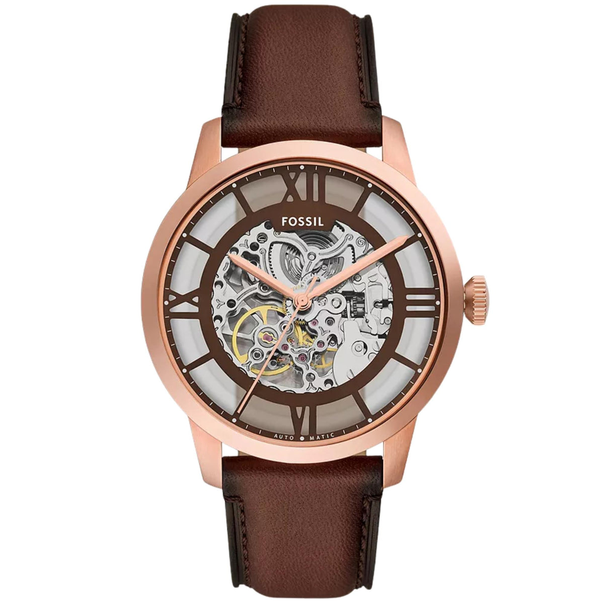 Fossil Townsman 44mm ME3259 skeleton brown dial automatic watch front view