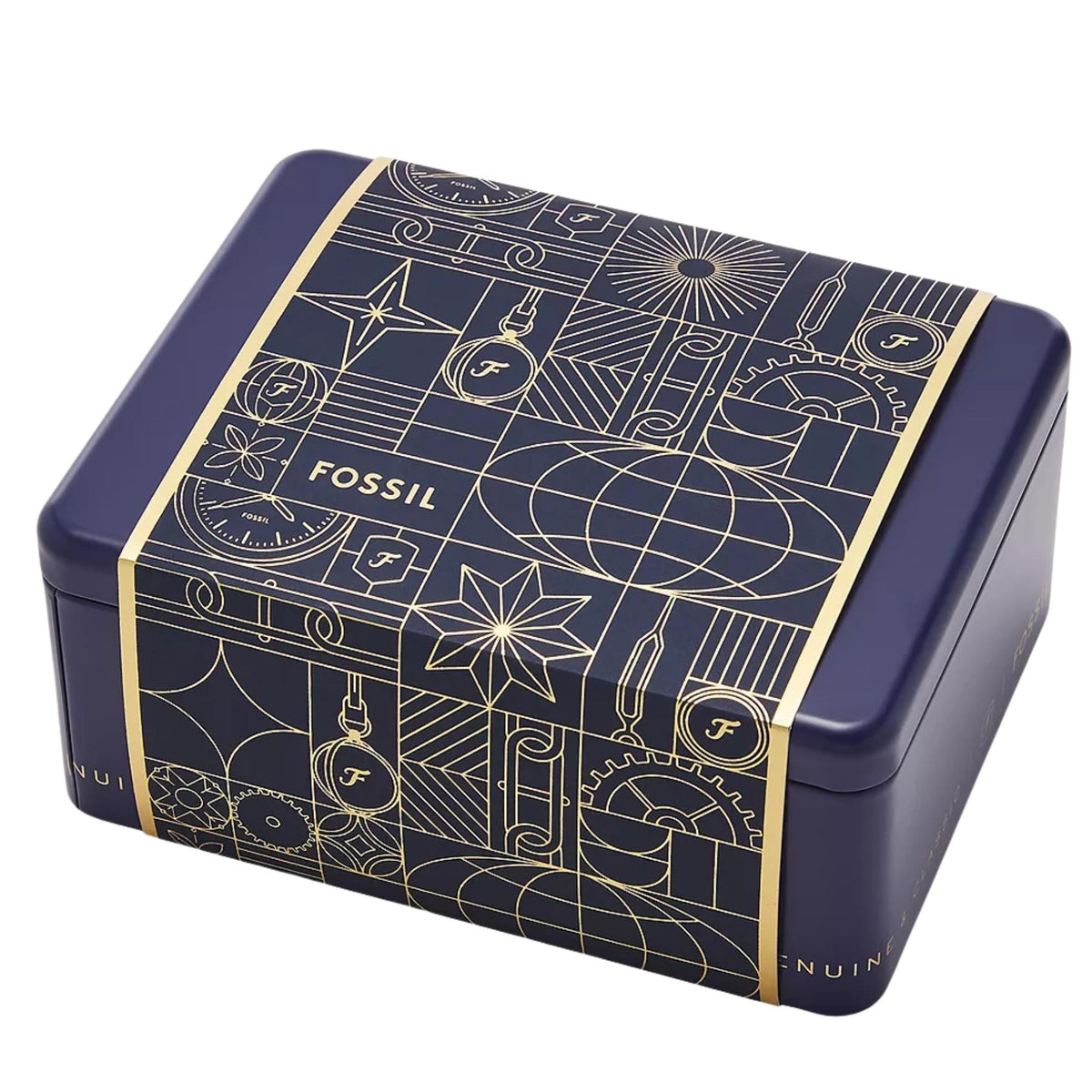 Fossil Carlie ES5387SET navy blue branded collectible tin packaging
