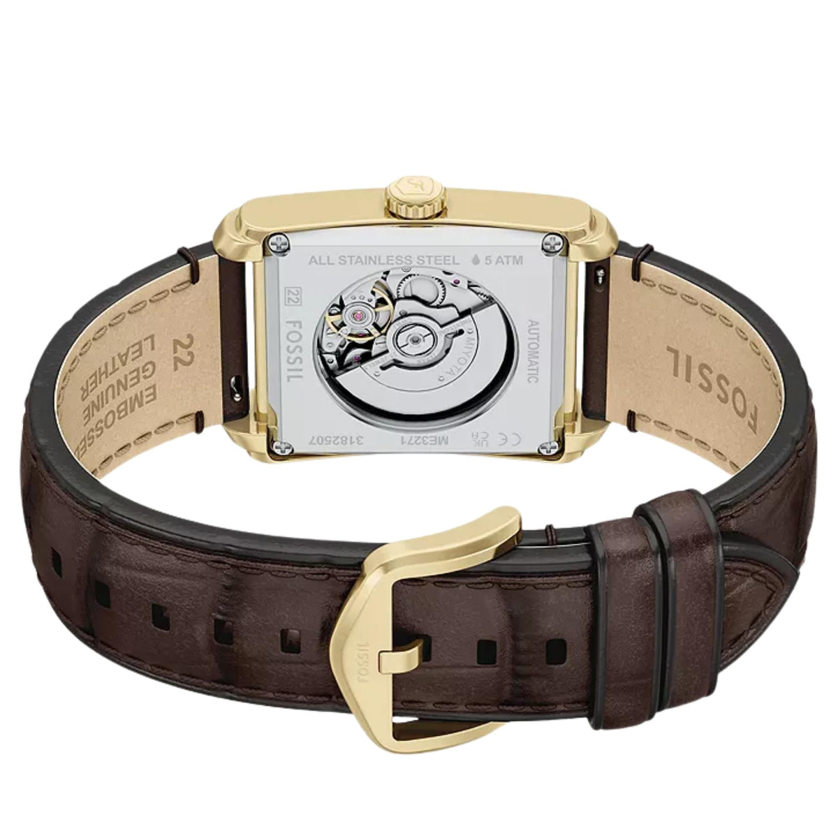 Fossil Carraway ME3271 automatic movement exhibition caseback view
