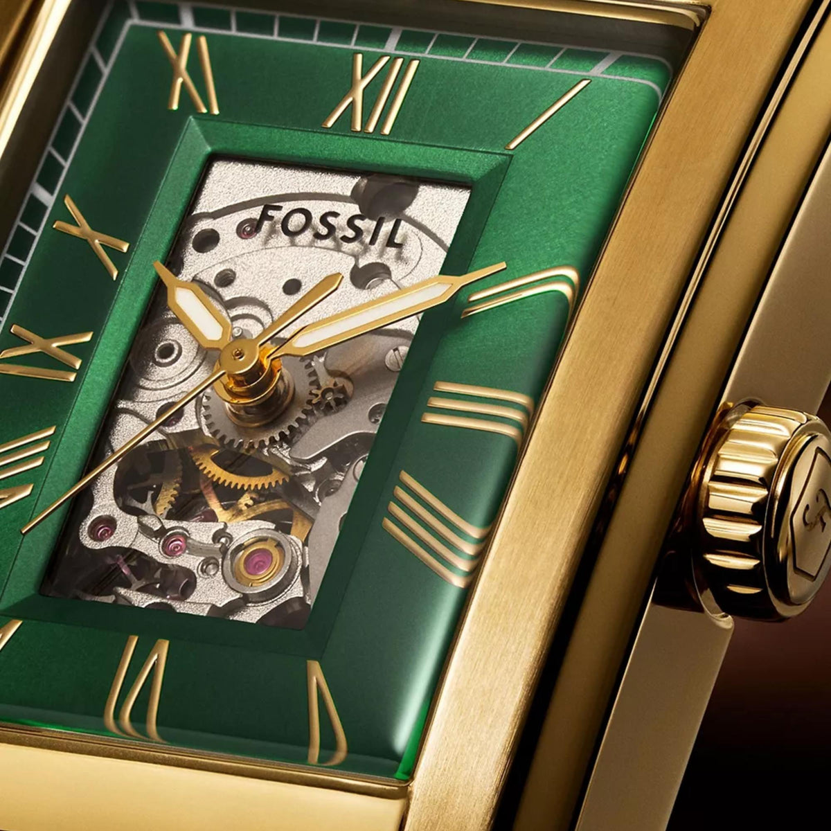 Fossil Carraway ME3271 open heart green dial close up