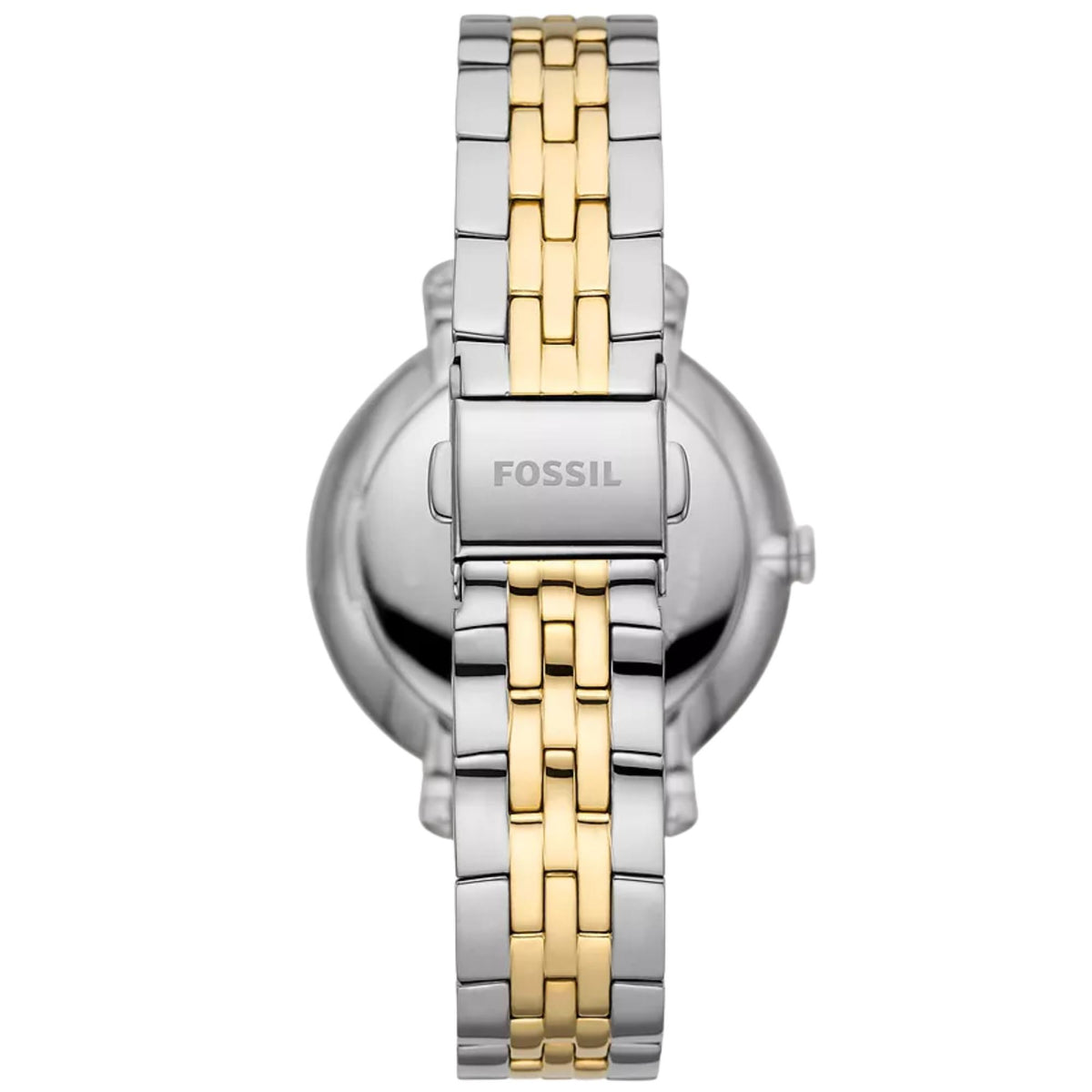 Two-tone steel quartz watch with mother-of-pearl dial and crown at 3 o'clock