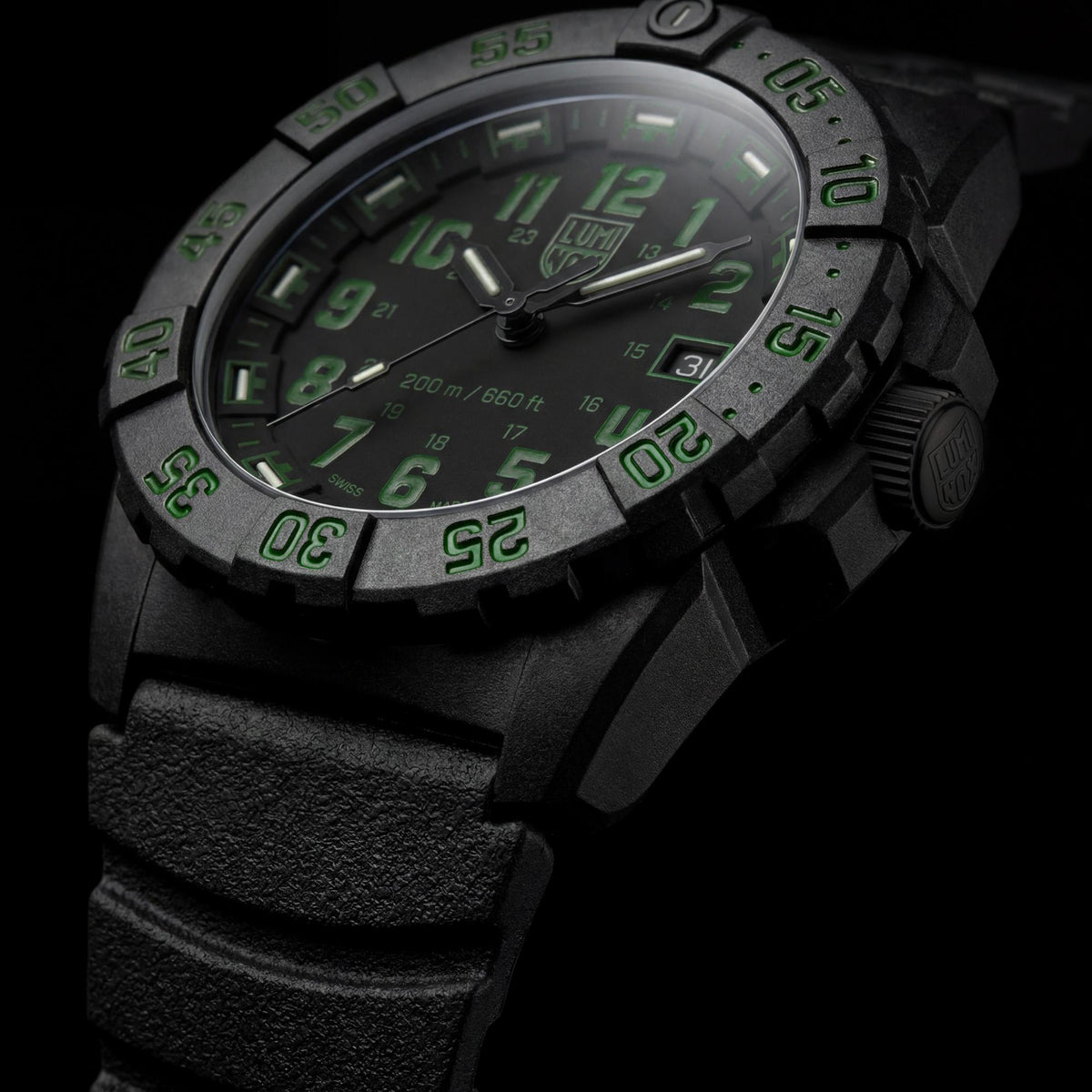 Luminox Navy SEAL 3550 Series 44mm Black and Green Dial Rubber Mens Quartz Watch XS.3567