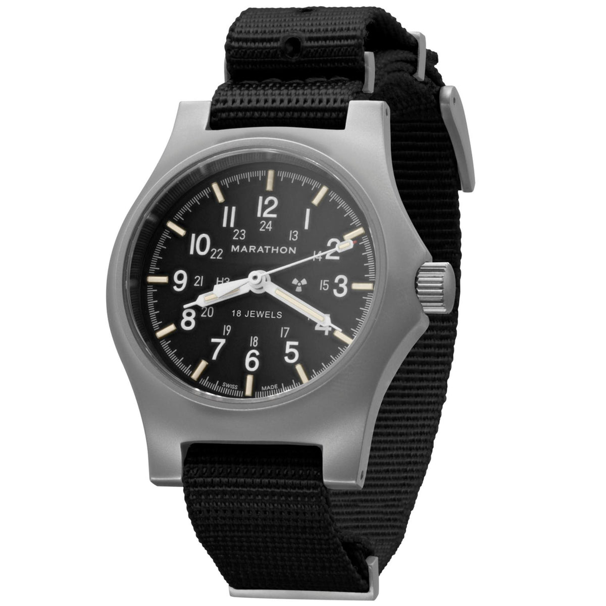 Marathon General Purpose Mechanical WW194003SS-0108 mens wrist watch featuring stainless steel case and black nylon DEFSTAN strap