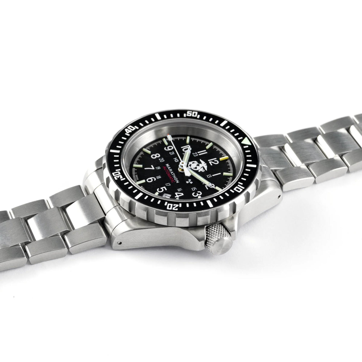 Marathon GSAR Official USMC WW194006SS-0208 mens automatic watch displayed flat on a white background