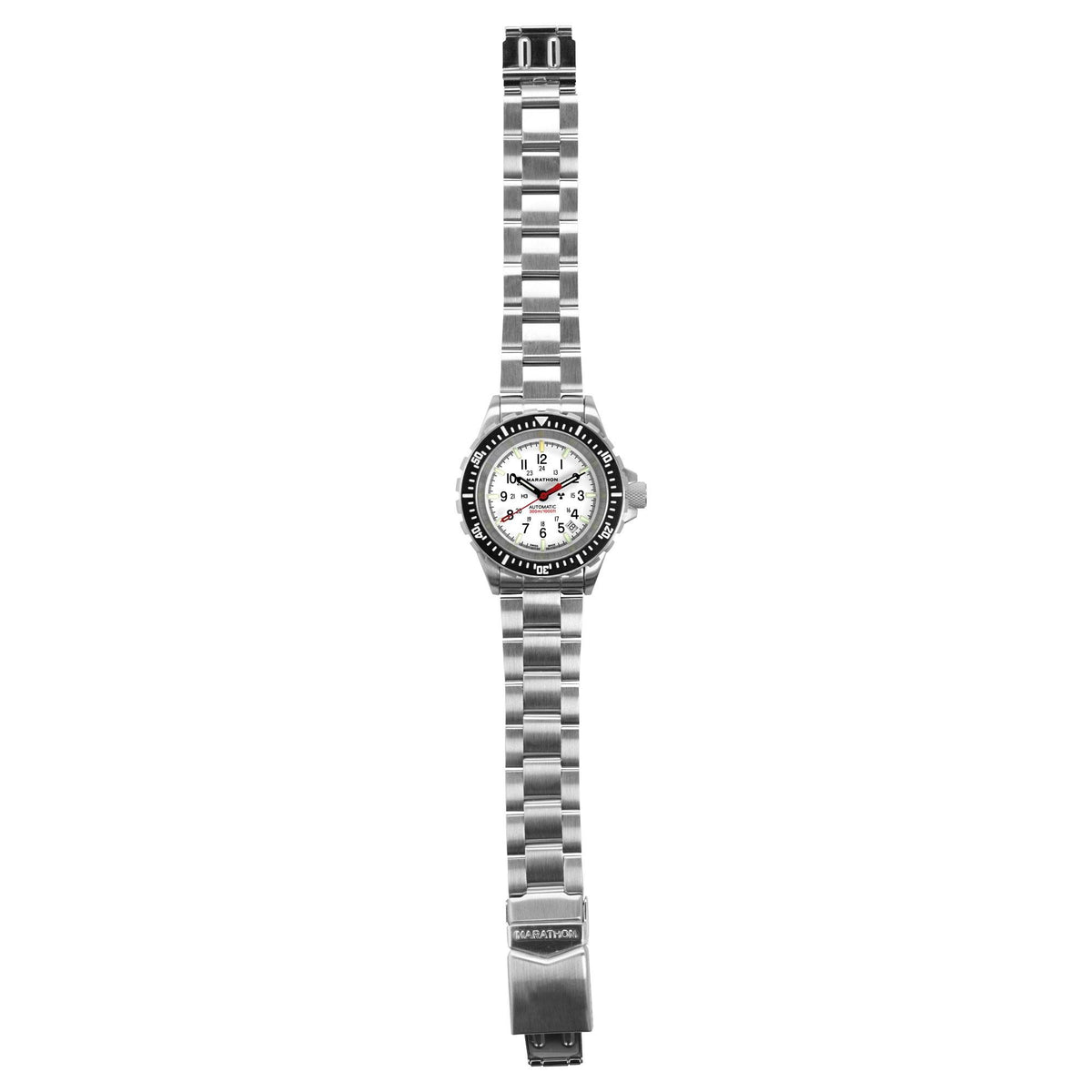 Marathon GSAR Arctic Edition WW194006SS-0513 automatic watch displayed flat on a white background