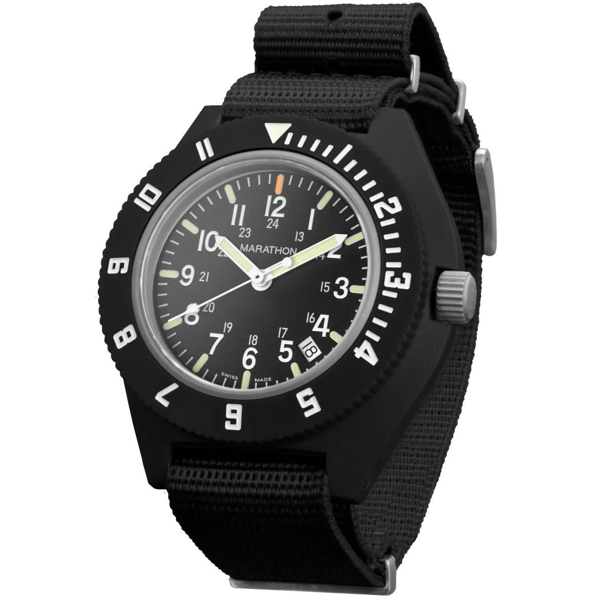 Marathon Navigator WW194013BK-2102 quartz watch displaying black case and bidirectional rotating bezel