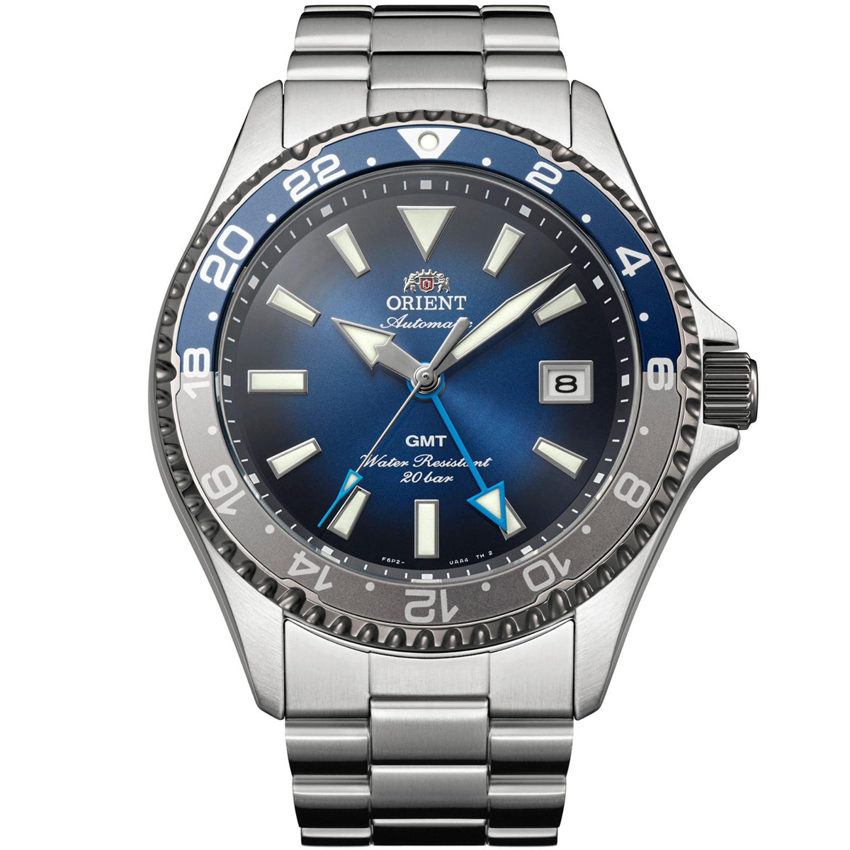 Orient Mako GMT Limited Edition graduated blue dial automatic watch RA-BC0005L30B with stainless steel case