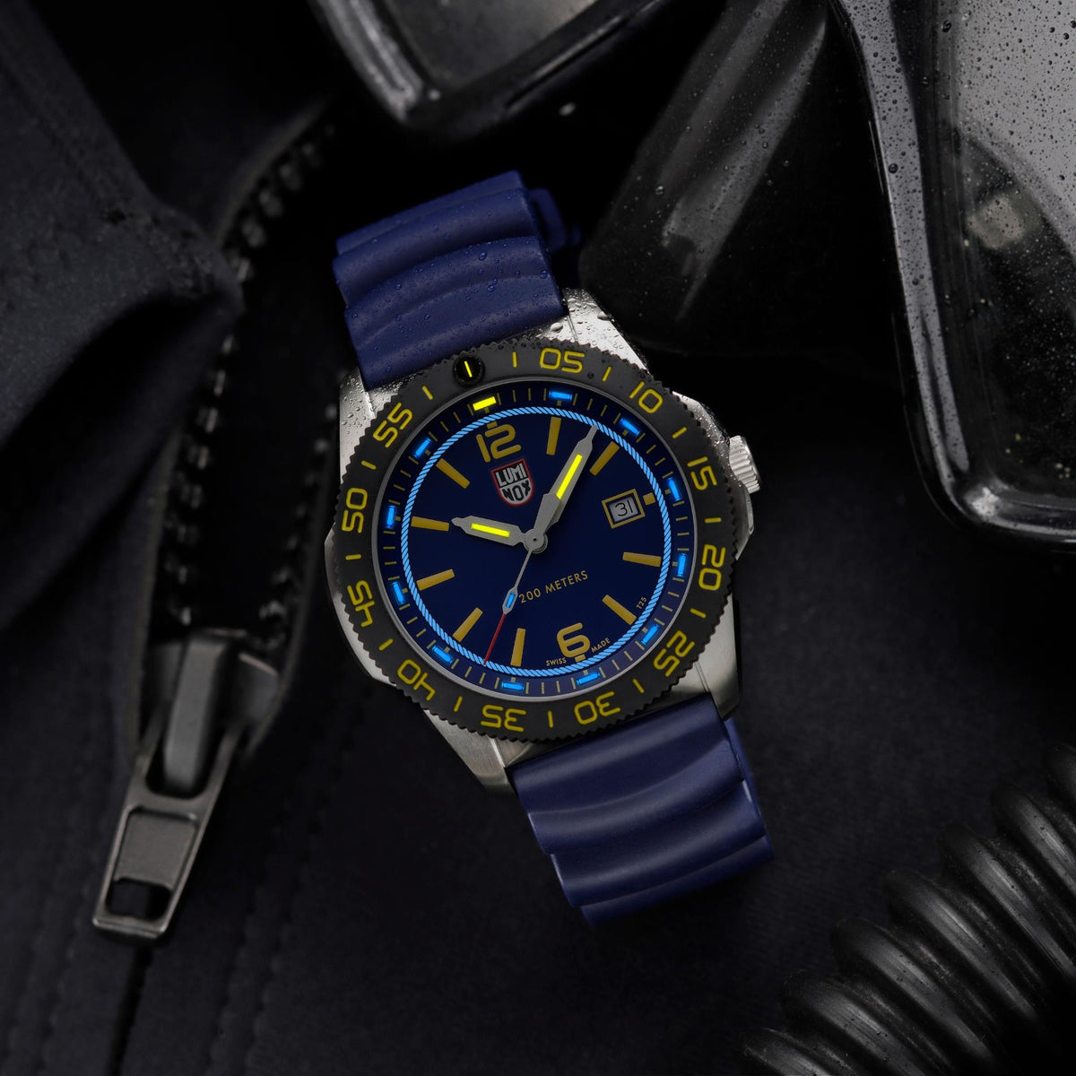 Luminox Pacific Diver FORCE BLUE 3120 Series XS.3125.FB watch resting flat on dark tactical gear