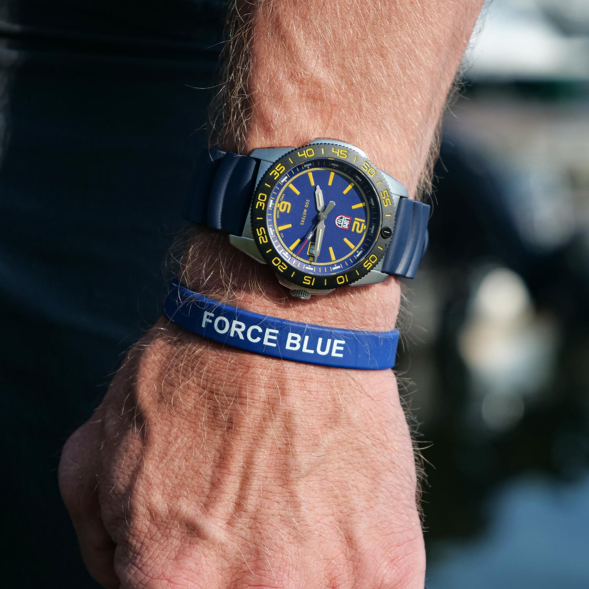 Luminox Pacific Diver FORCE BLUE 3120 Series XS.3125.FB watch on wrist with a FORCE BLUE band