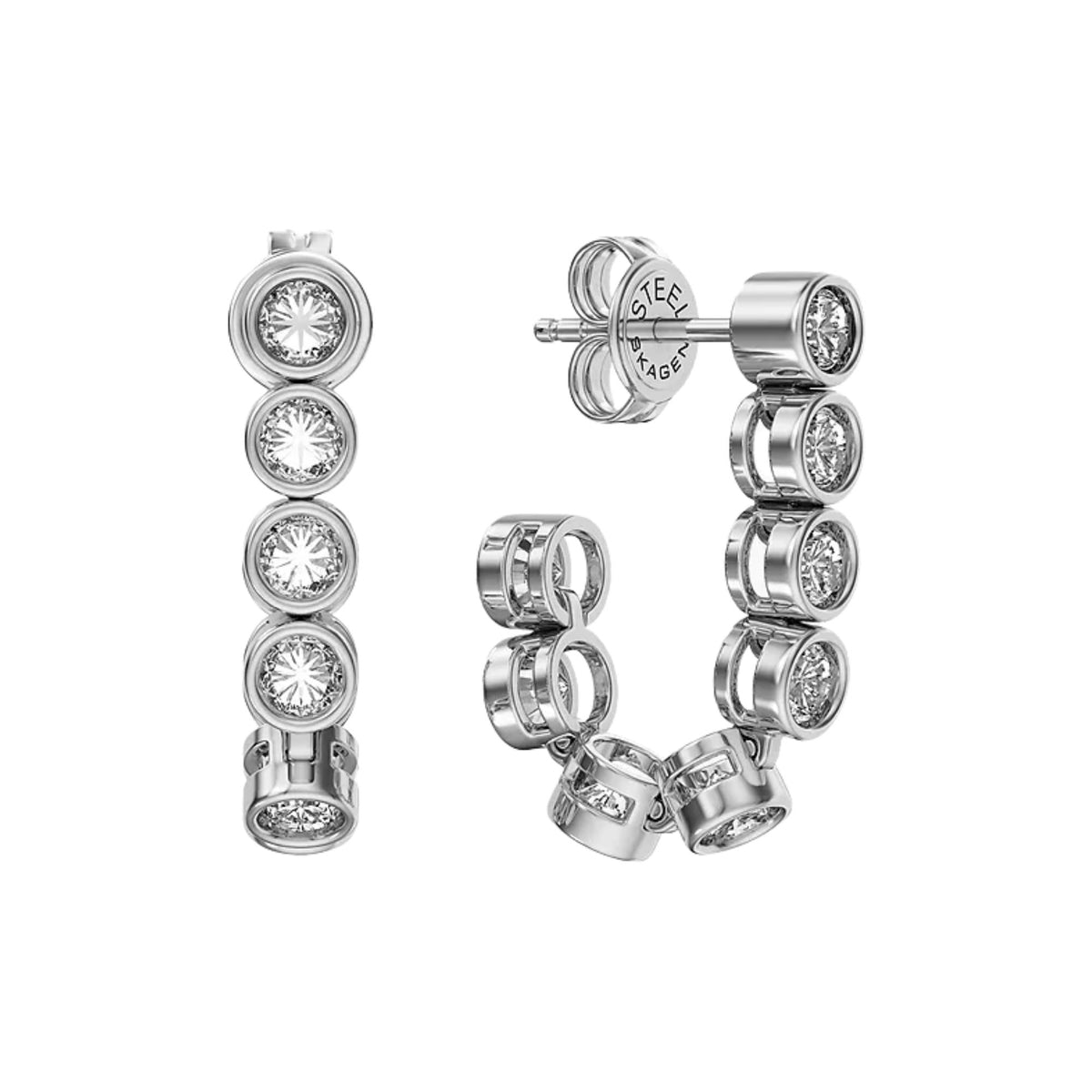 Skagen Moderne Glitz 4mm Silver J-Hoop Ladies Earrings SKJ5022040