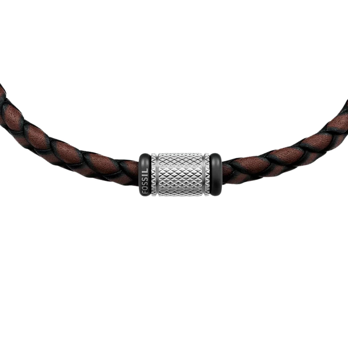 Fossil Machine Rondelles 250mm Brown Leather Station Mens Bracelet JF05009998
