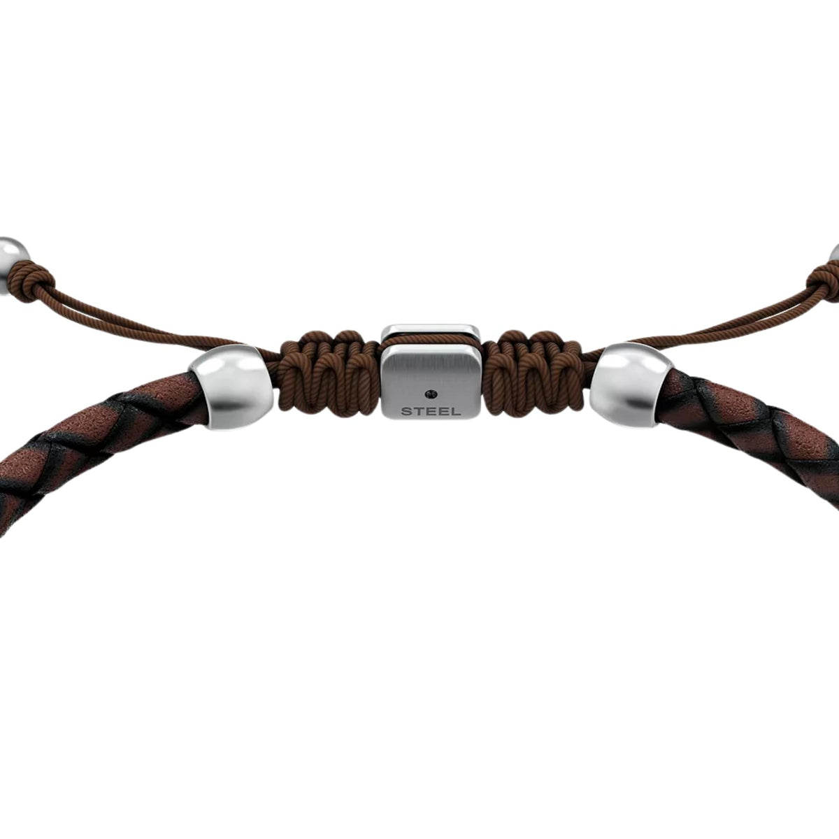 Fossil Everett Enamel 250mm Brown Leather Station Mens Bracelet JF05022040