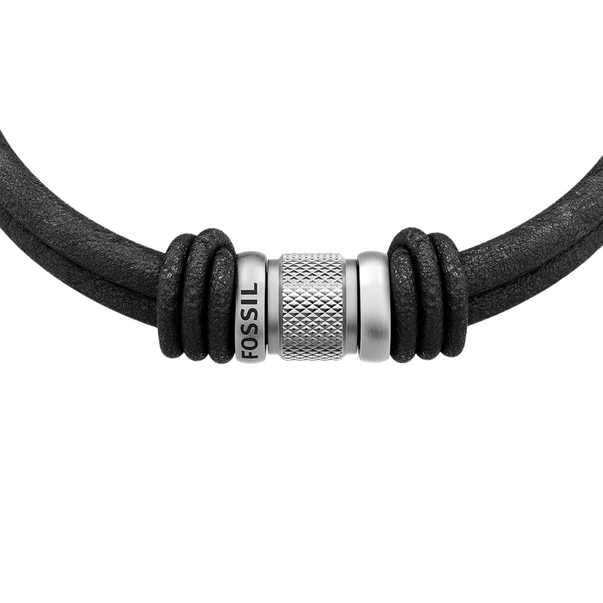 Fossil Machine Rondelles 200mm Black Leather Multi-Strand Mens Bracelet JF05008040