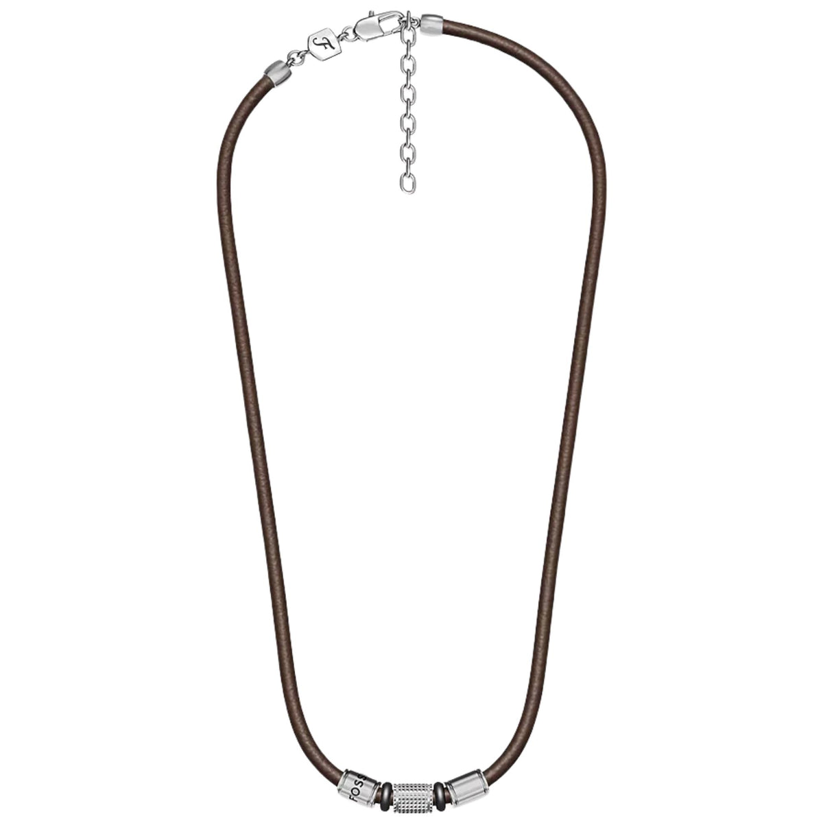 Fossil Machine Rondelles 508mm Brown Leather Station Mens Necklace JF05007998