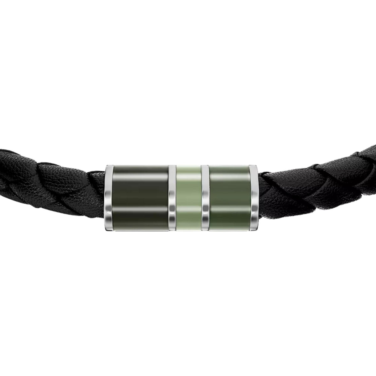 Fossil Everett Enamel 216mm Black Leather Station Mens Bracelet JF05024040