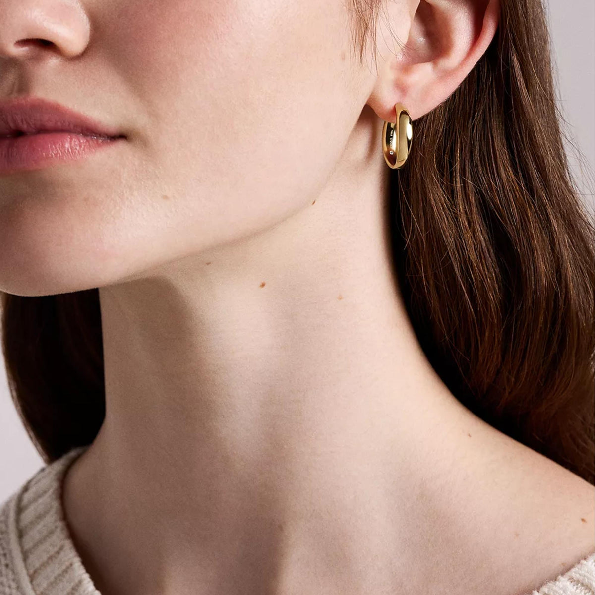 Fossil Ellis Domed 4.56mm Medium Gold Steel Hoop Ladies Earrings JF05002710