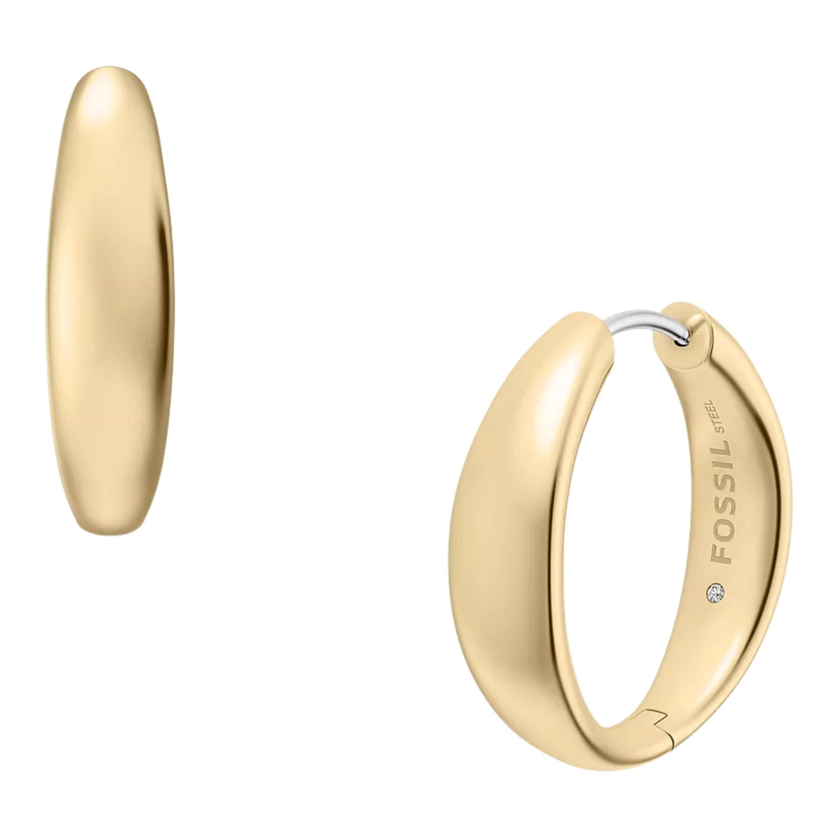 Fossil Ellis Domed 4.56mm Medium Gold Steel Hoop Ladies Earrings JF05002710