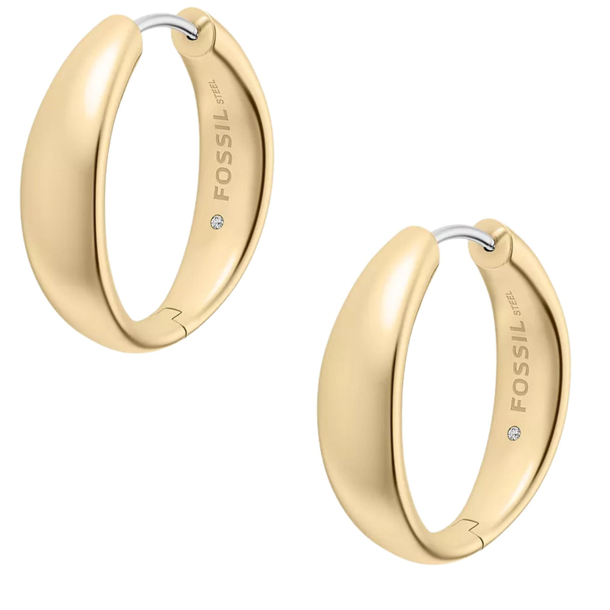Fossil Ellis Domed 4.56mm Medium Gold Steel Hoop Ladies Earrings JF05002710