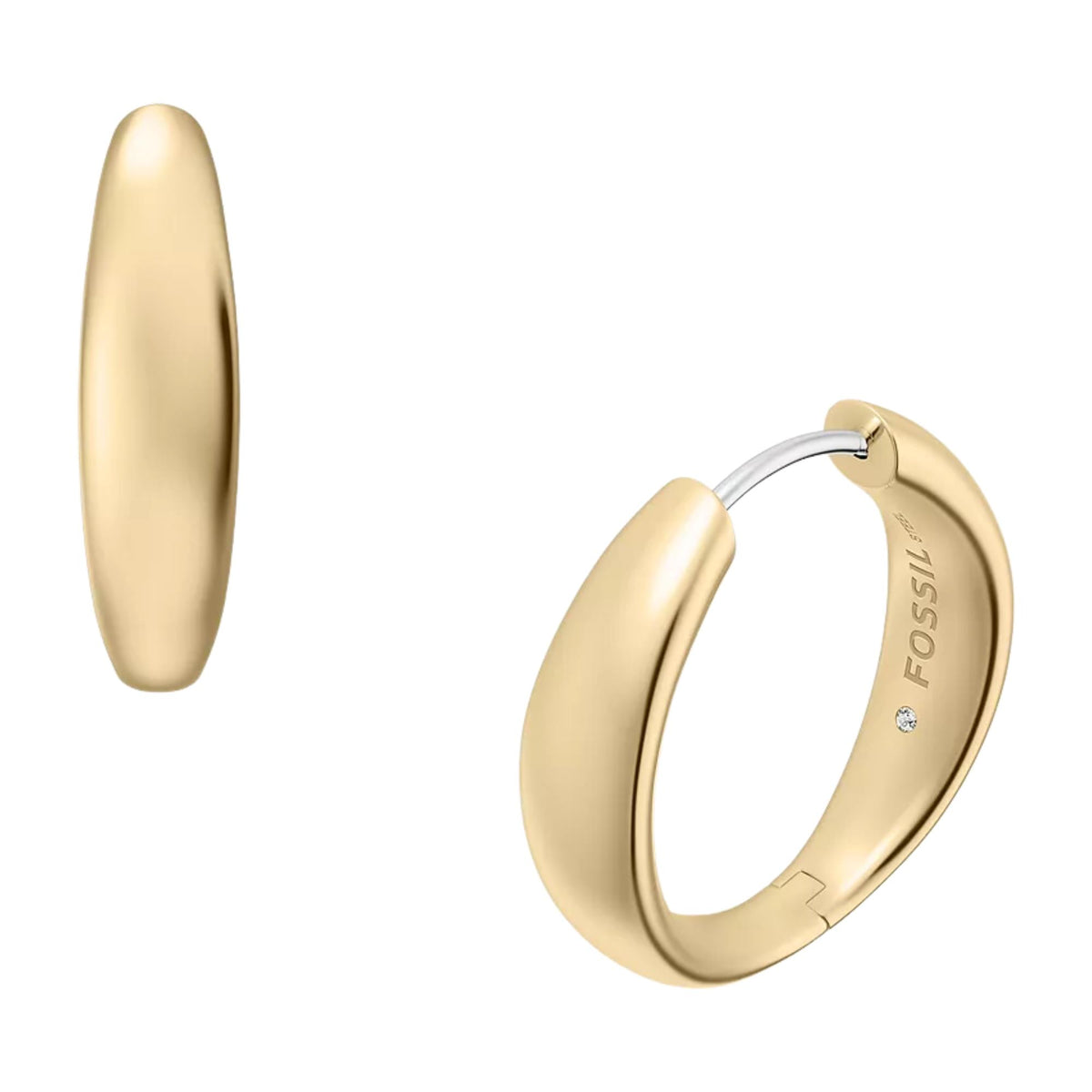 Fossil Ellis Domed 4.56mm Medium Gold Steel Hoop Ladies Earrings JF05002710