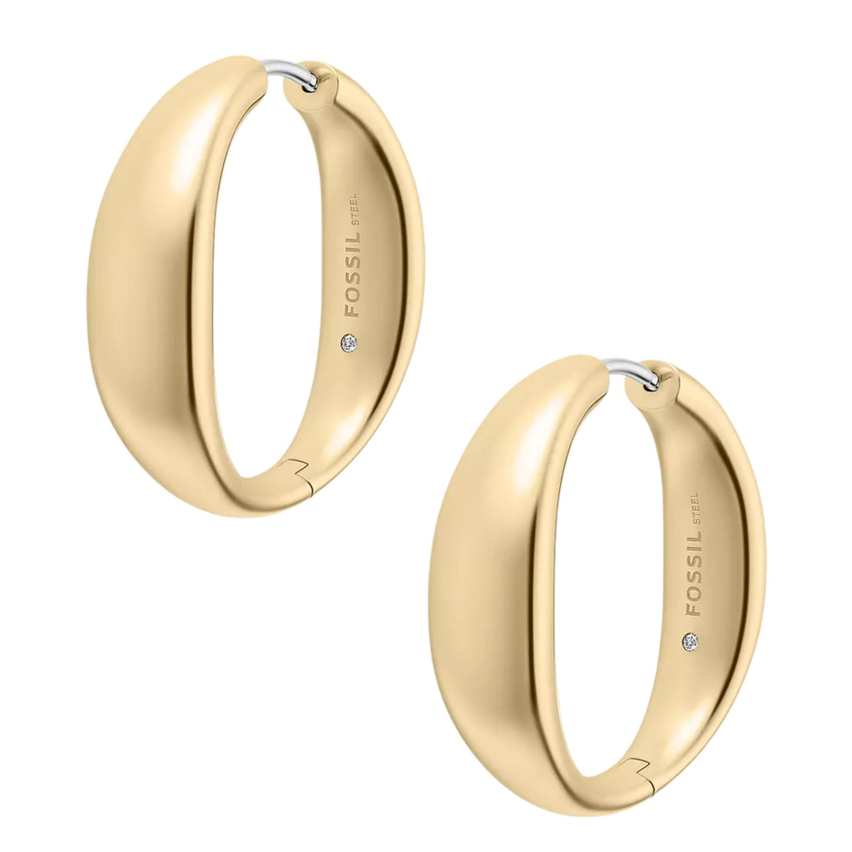 Fossil Ellis Domed 8.25mm Large Gold Steel Hoop Ladies Hoop Earrings JF05003710