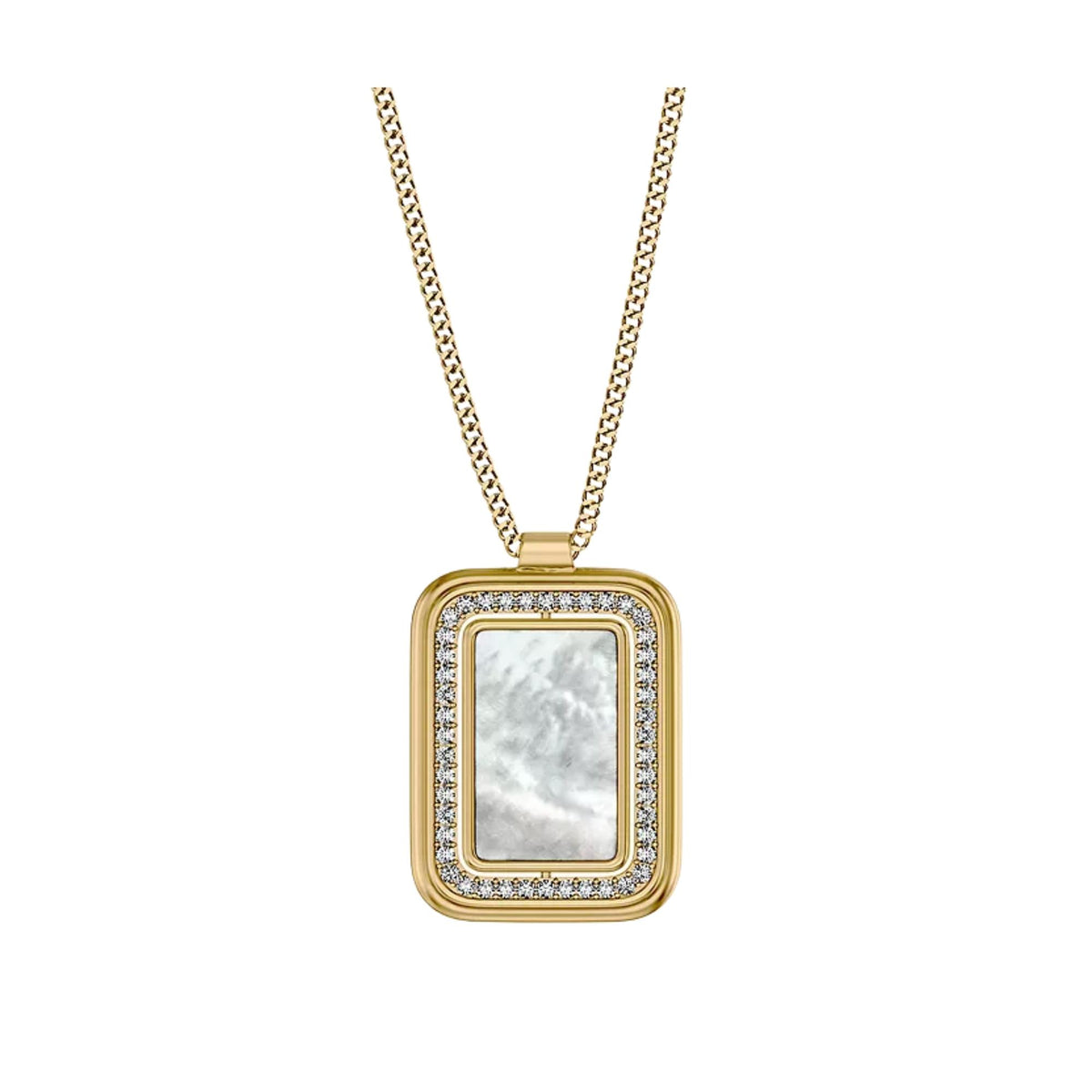 Fossil Raquel Glitz 660mm White Mother of Pearl Spinning Pendant Ladies Necklace JF04996710