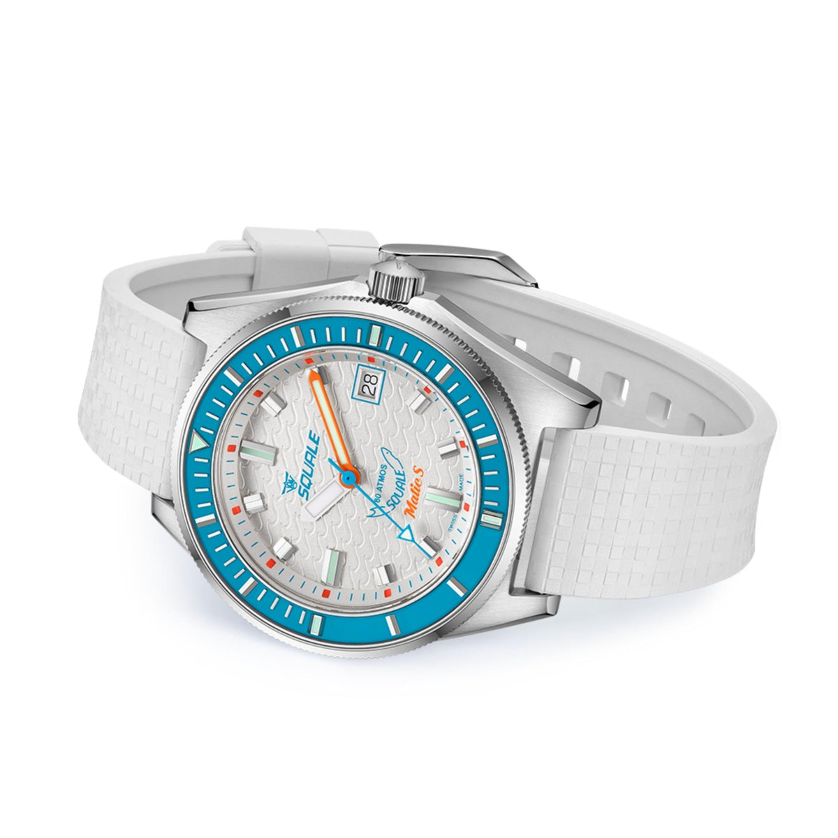 Squale Matic S 39.5mm White Dial Rubber Mens Automatic Watch MATICLBWT.MRWT