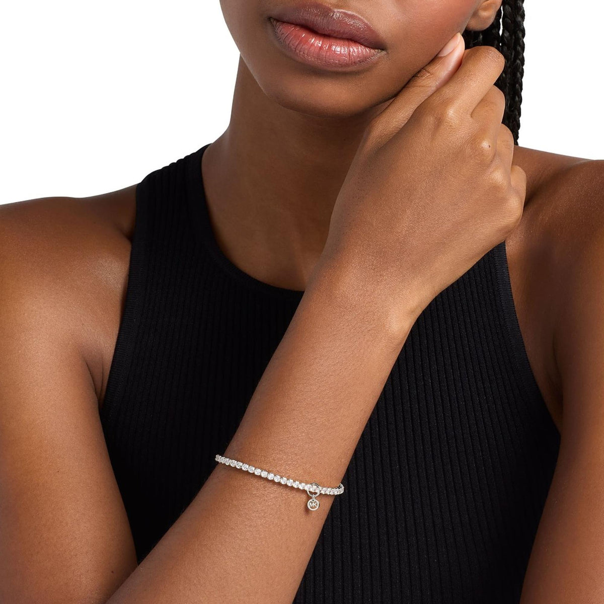 Michael Kors MK Logo 165mm Silver Pavé Stretch Ladies Tennis Bracelet MKJ8682040
