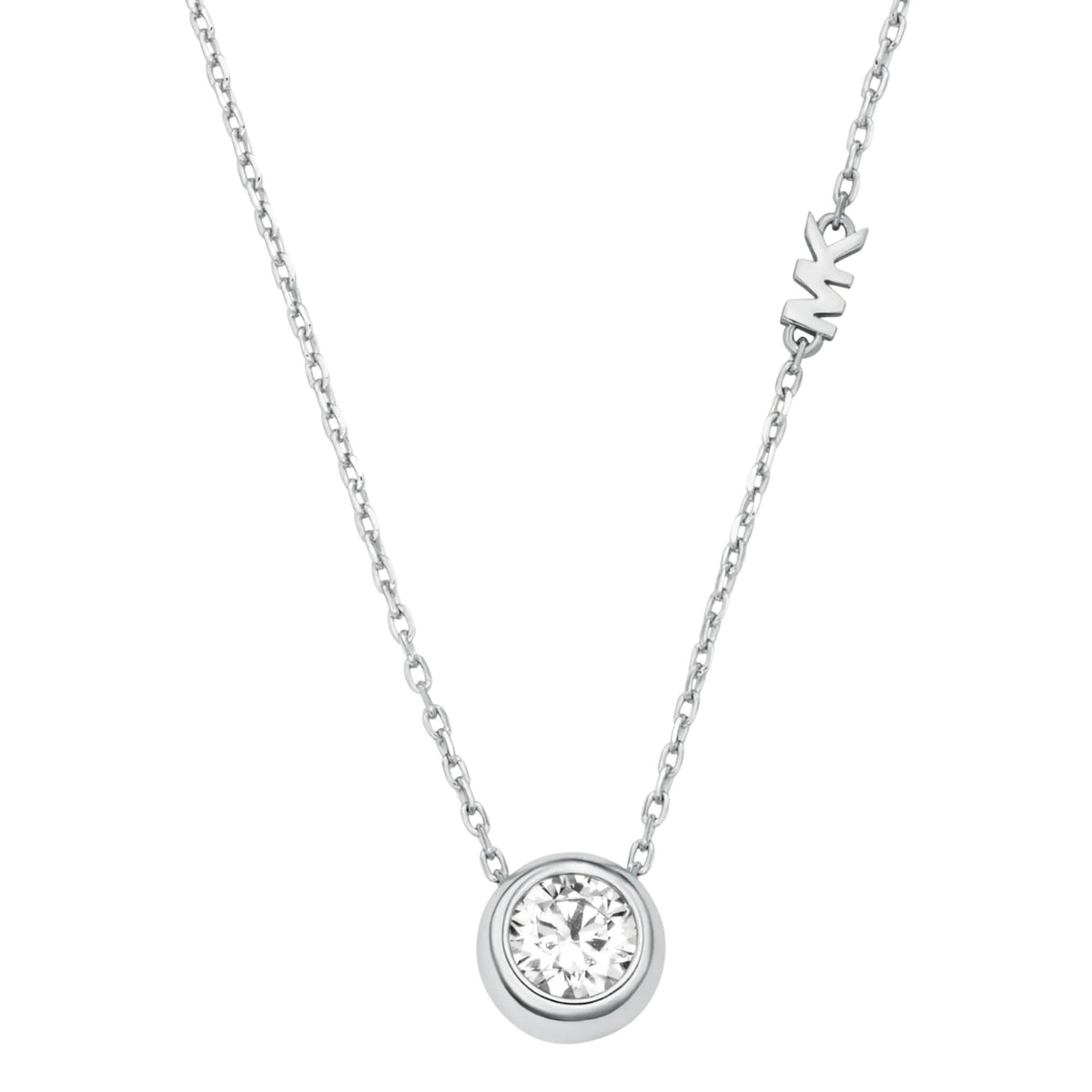 Michael Kors MK Logo 507mm Silver Round Stone Pendant Ladies Necklace MKJ8659040
