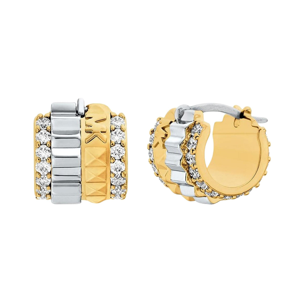 Michael Kors Lexington 11mm Two-Tone Pavé Fluted Huggie Ladies Earrings MKJ8647931