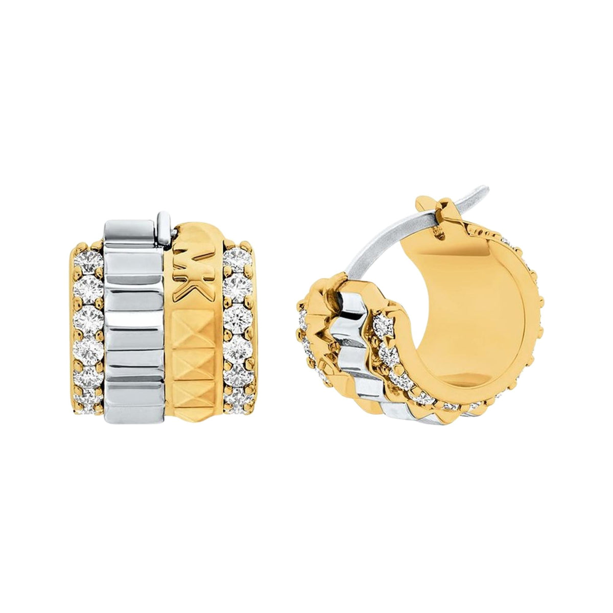Michael Kors Lexington 11mm Two-Tone Pavé Fluted Huggie Ladies Earrings MKJ8647931