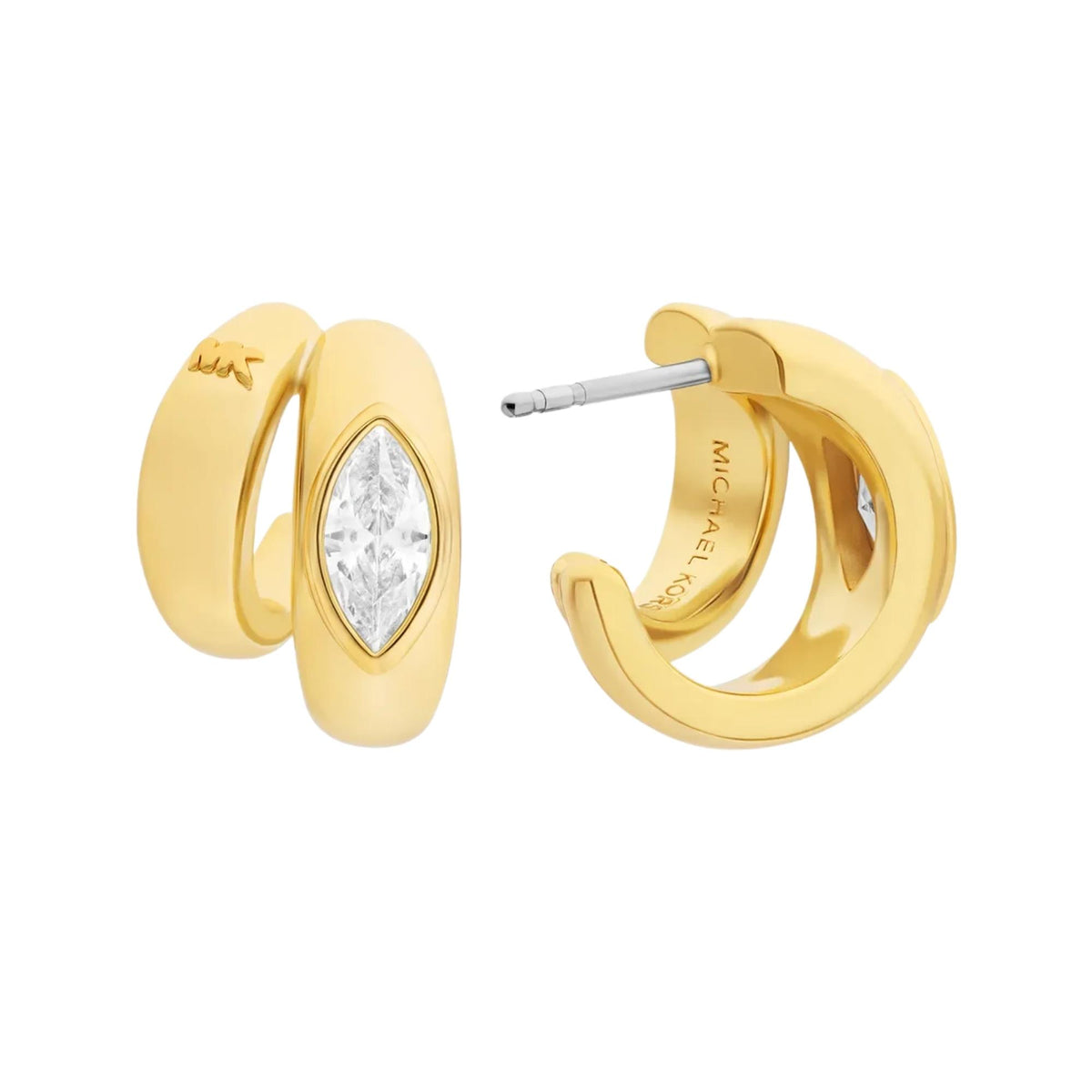 Michael Kors MK Logo 16mm Gold Marquise Cubic Zirconia Ladies Double Hoop Earrings MKJ8678710