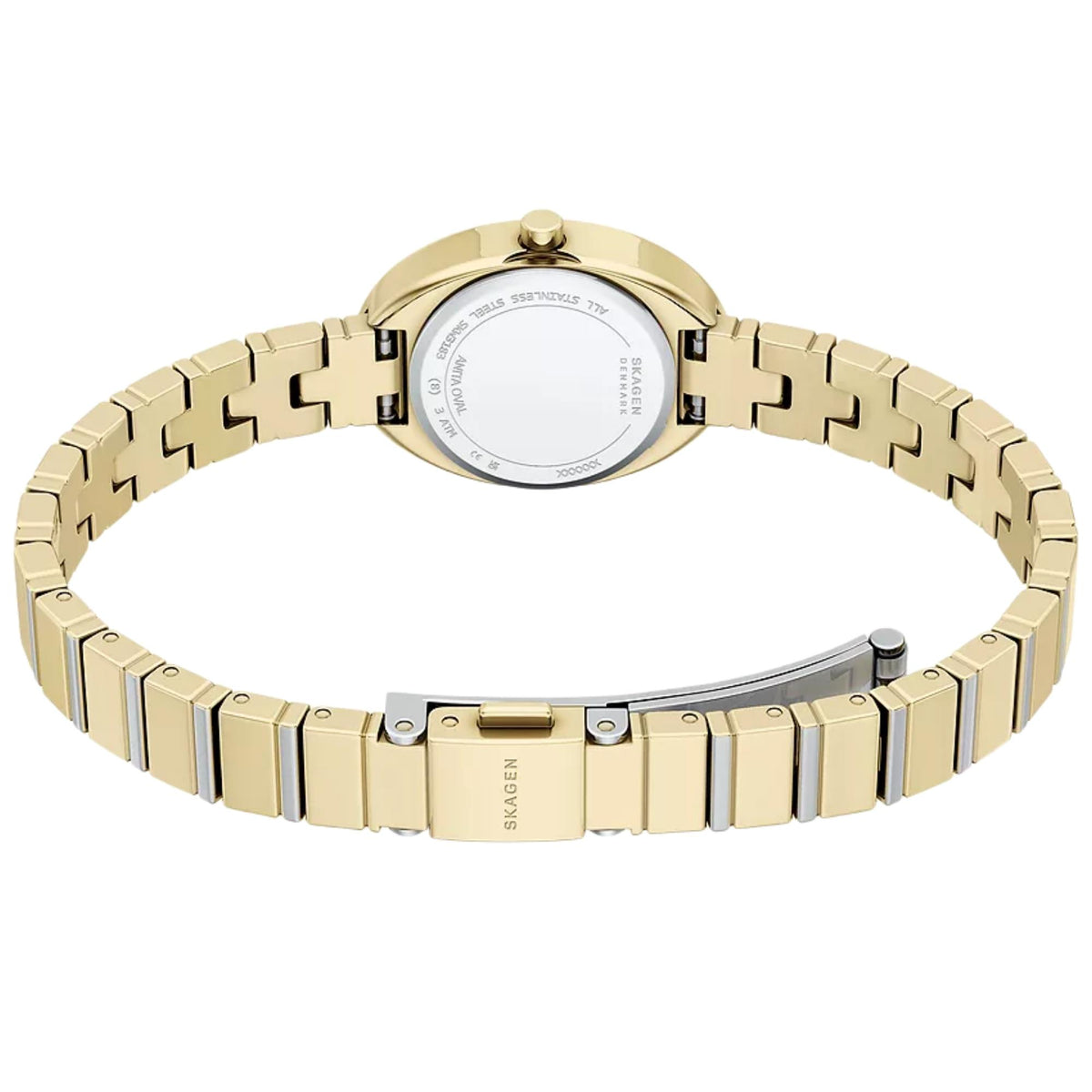 Skagen Anita Oval SKW3183 rear perspective highlighting steel bracelet strap with clasp closure and case back details