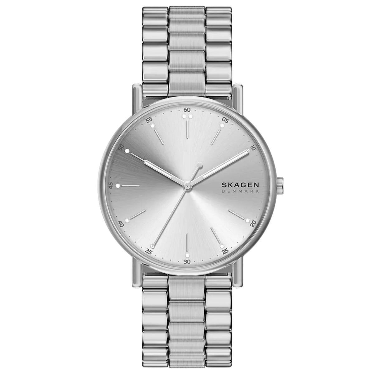 Skagen Signatur SKW6950 front view showing silver dial with steel case profile and bracelet strap