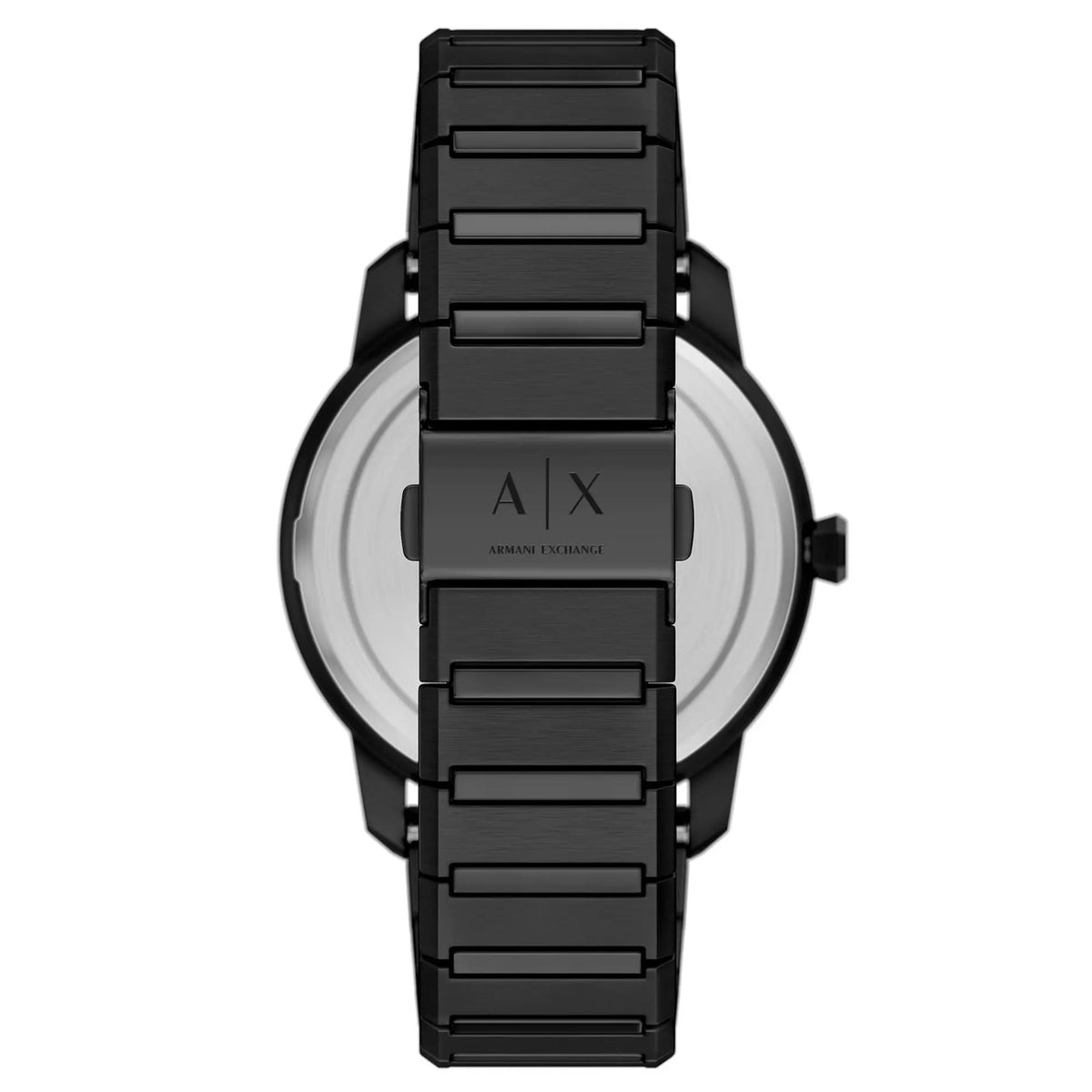 Armani Exchange Lexon AX2651 rear view displaying steel bracelet clasp engraved with brand logo