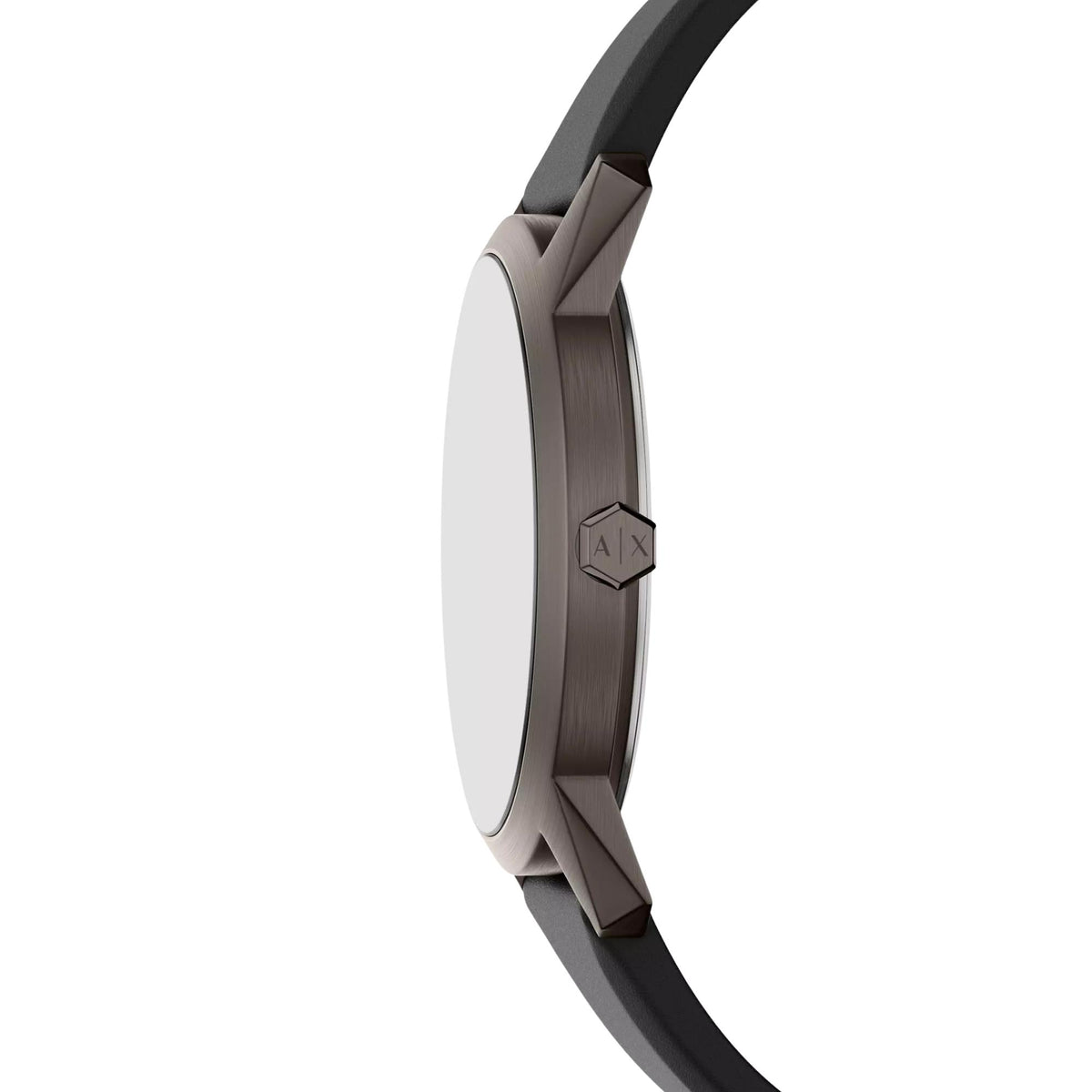 Armani Exchange Lexon AX2652 side profile view showing case construction and engraved crown