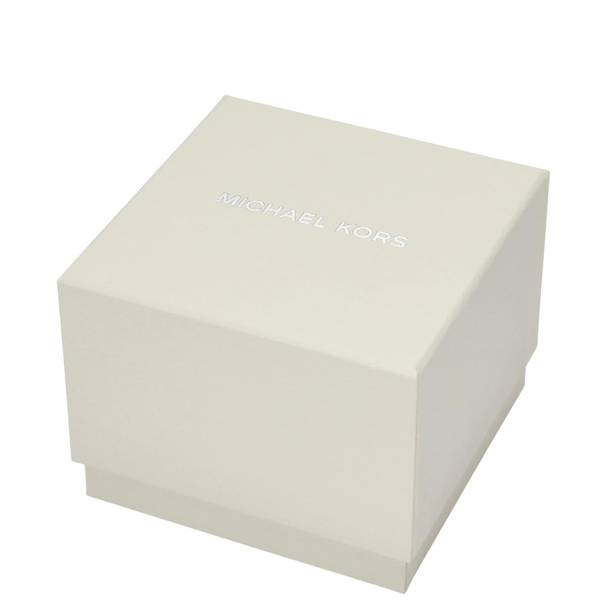 Michael Kors closed cream presentation box with silver Michael Kors branding