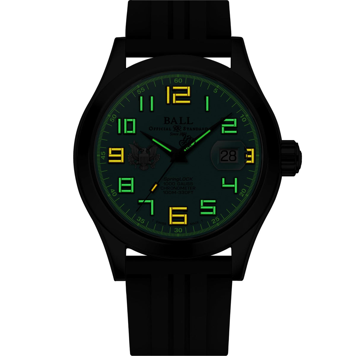 BALL Engineer III 'Army' 43mm Limited Edition Turquoise Dial Rubber Mens Automatic Watch NM2028C-P49C-TQ