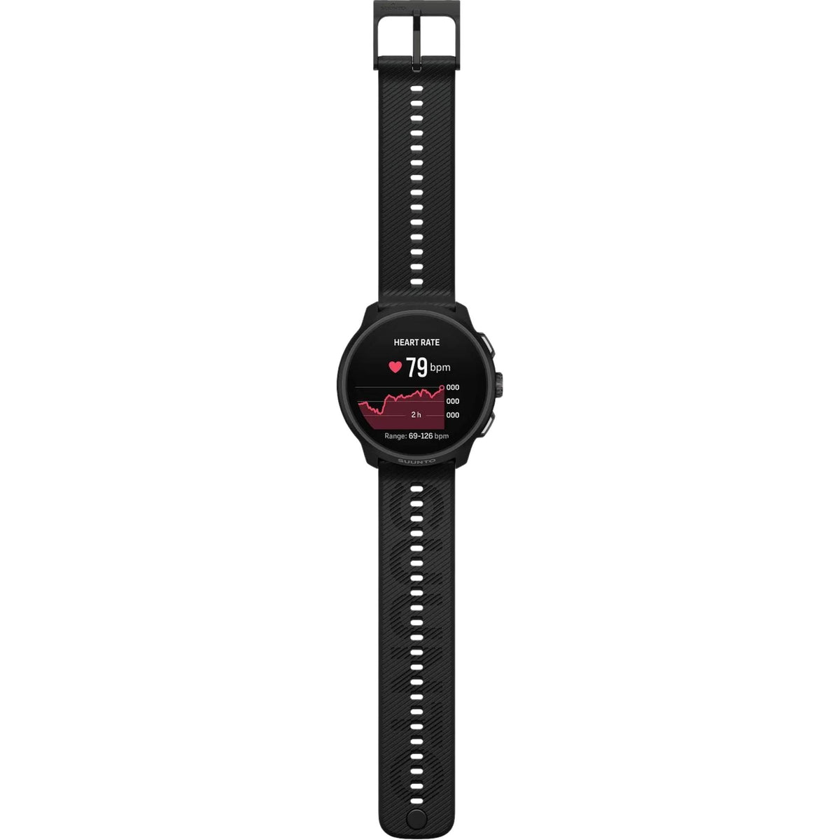 Suunto Run 2 SS051723000 full flat lay view showing heart rate tracking screen and perforated strap length