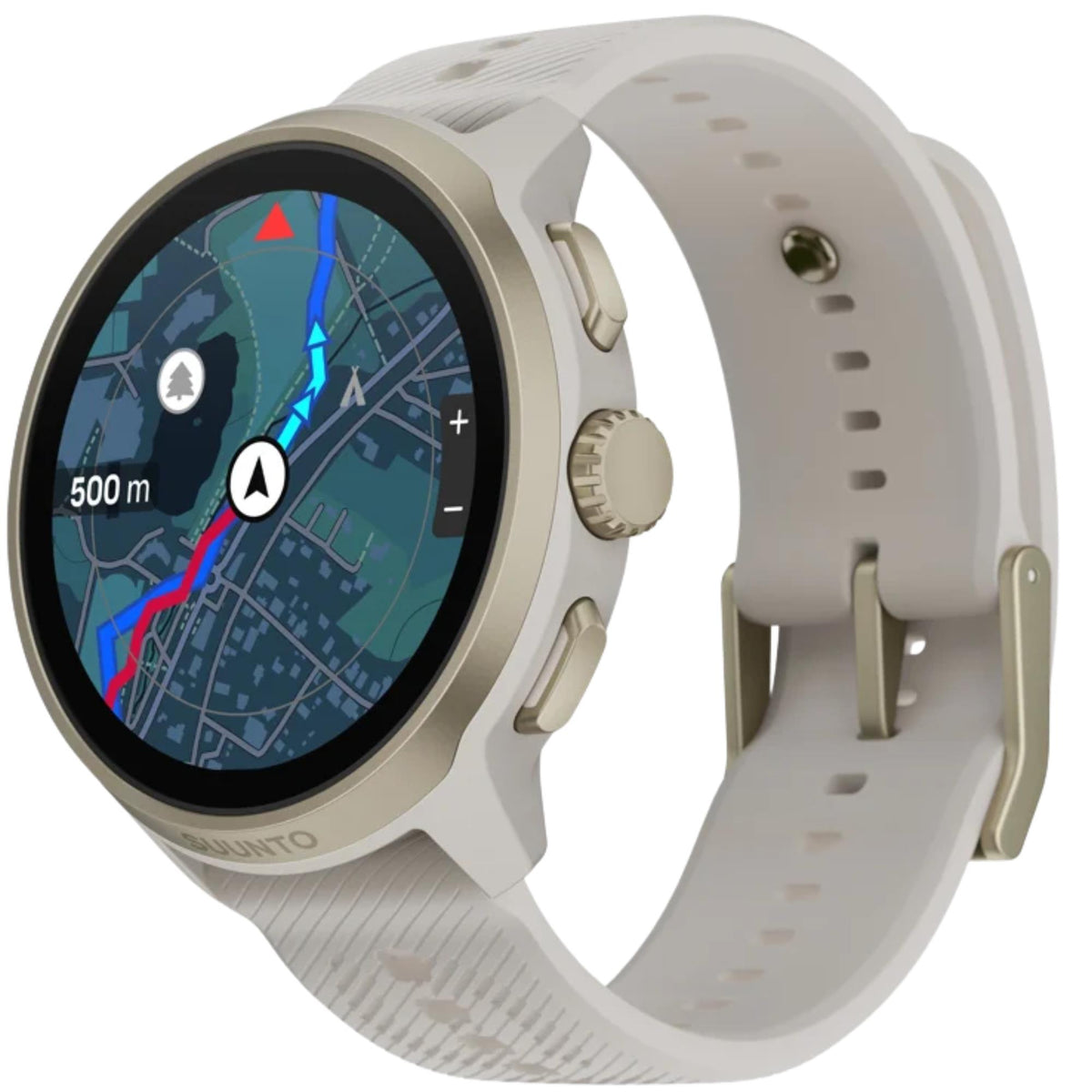 Suunto Run 2 SS051640000 three-quarter angled view highlighting the rotating digital crown and map screen