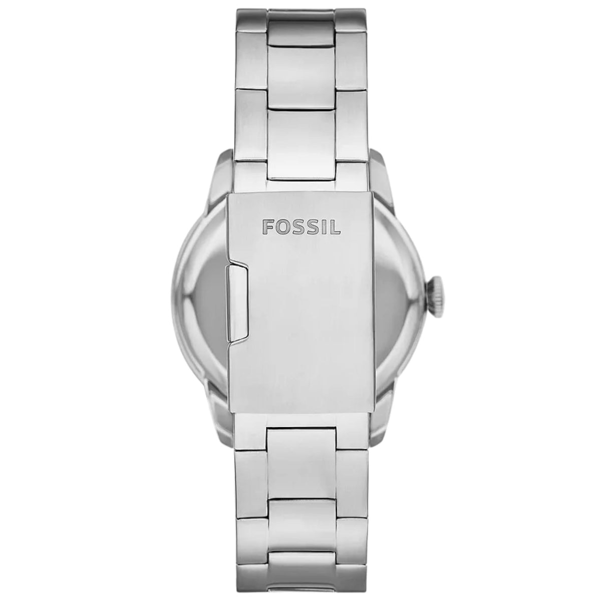 Rear view of the Fossil Townsman Big Tic FS6192 mens watch showcasing the stainless steel link bracelet and fold-over clasp
