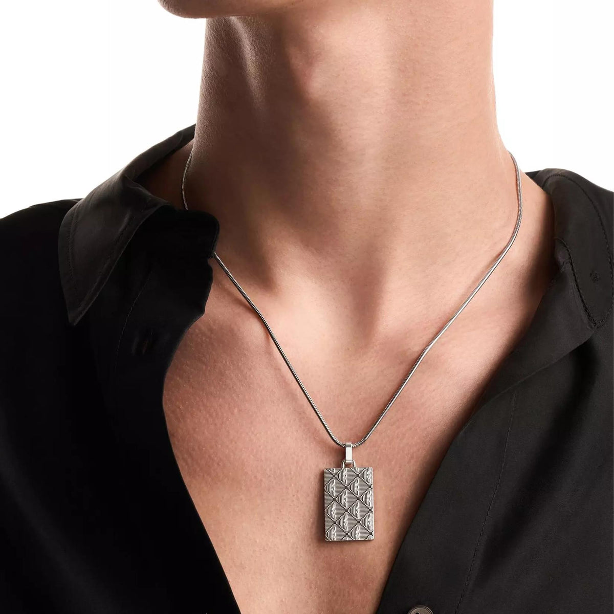 Emporio Armani Eagle Logo 500mm Silver Steel Dog Tag Mens Necklace EGS3362040