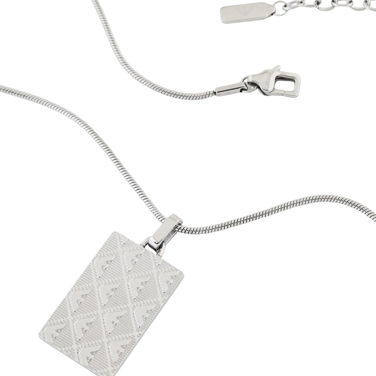 Emporio Armani Eagle Logo 500mm Silver Steel Dog Tag Mens Necklace EGS3362040