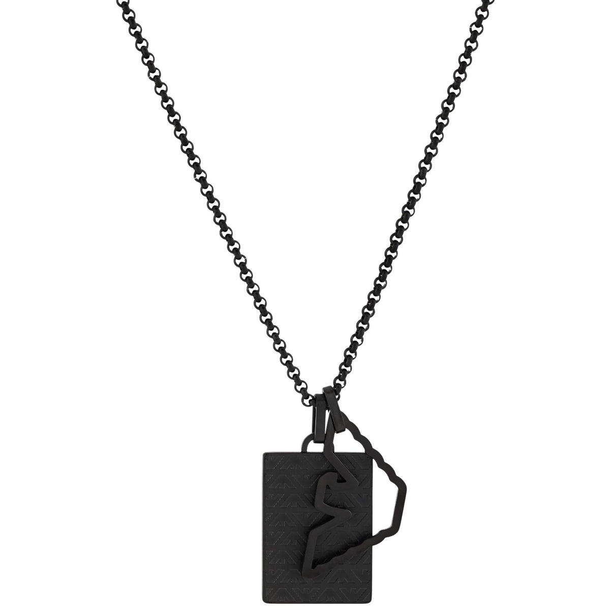 Emporio Armani Eagle Logo 525mm Black Steel Dog Tag Mens Necklace EGS3384001