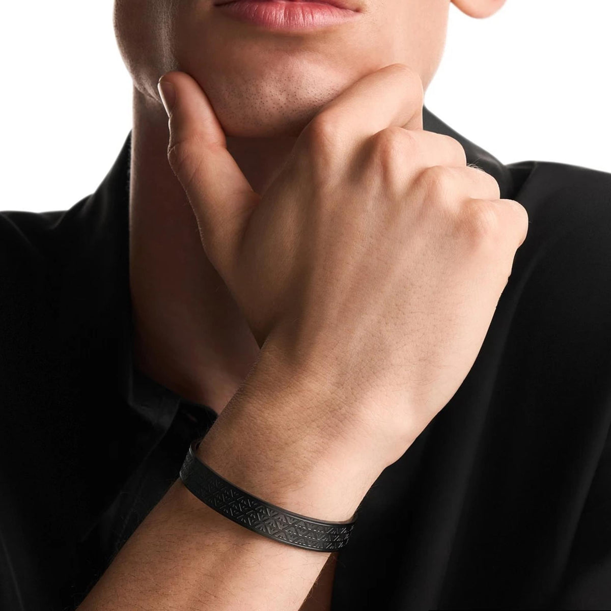 Emporio Armani Eagle Logo 185mm Black Steel Mens Cuff Bracelet EGS3383001