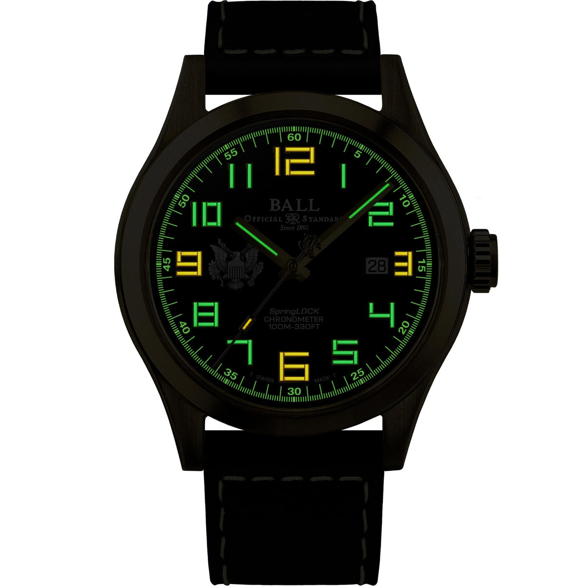 BALL Engineer III 'Army' 43mm Limited Edition Black Dial Leather Mens Automatic Watch ND2186C-L4C-BK