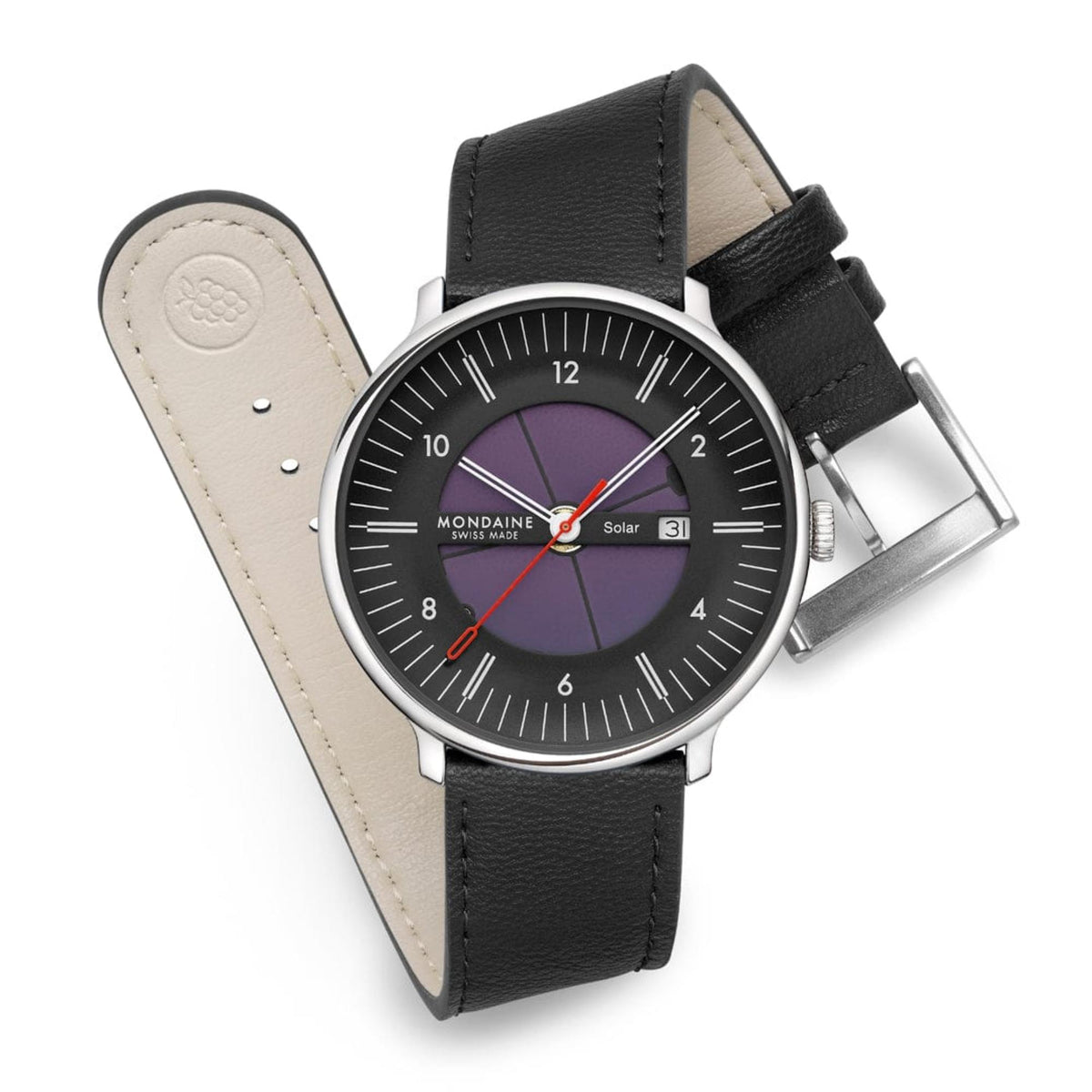 Mondaine Doppio 41mm Skeleton Black Dial Leather Mens Solar Watch MLE.41921.LBV