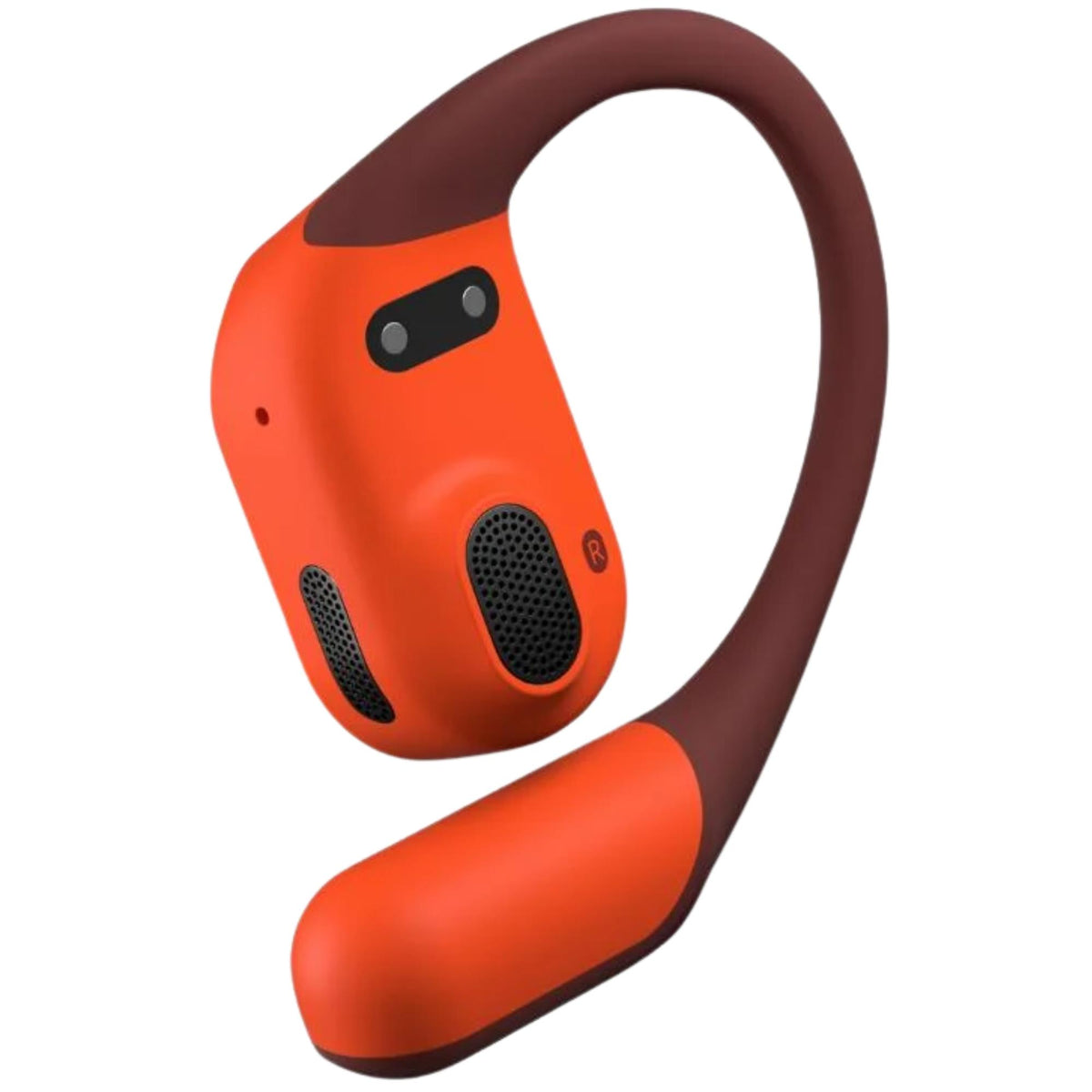 Suunto Spark Open-Ear SS051357000 inner detail showing speaker mesh on coral orange silicone earbud body