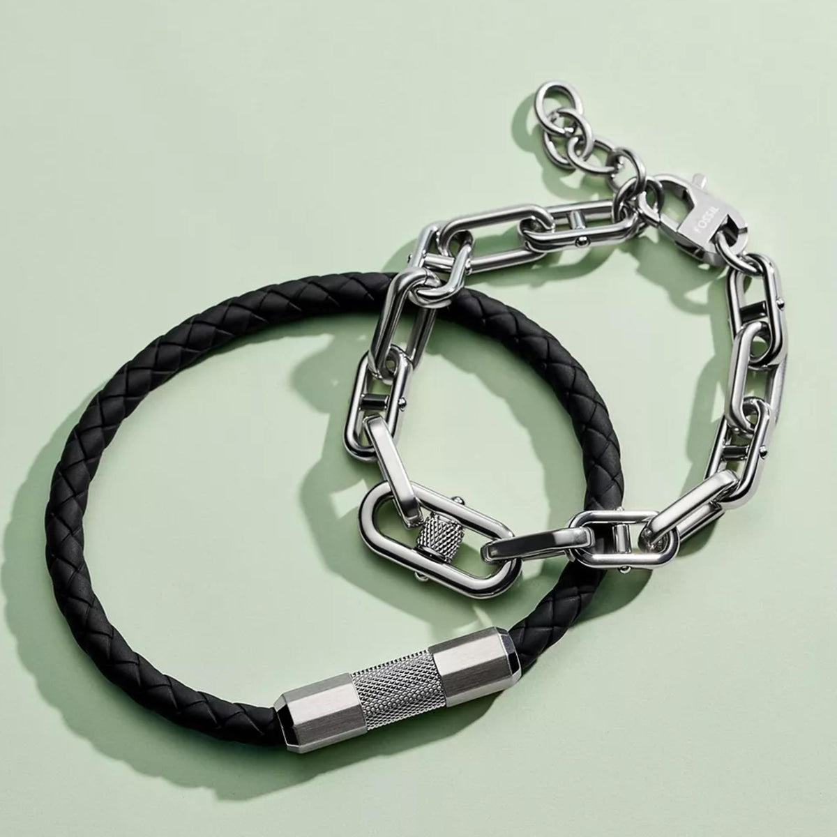 Fossil Machine Knurled 180mm Silver Steel Mens Bracelet JF04884040