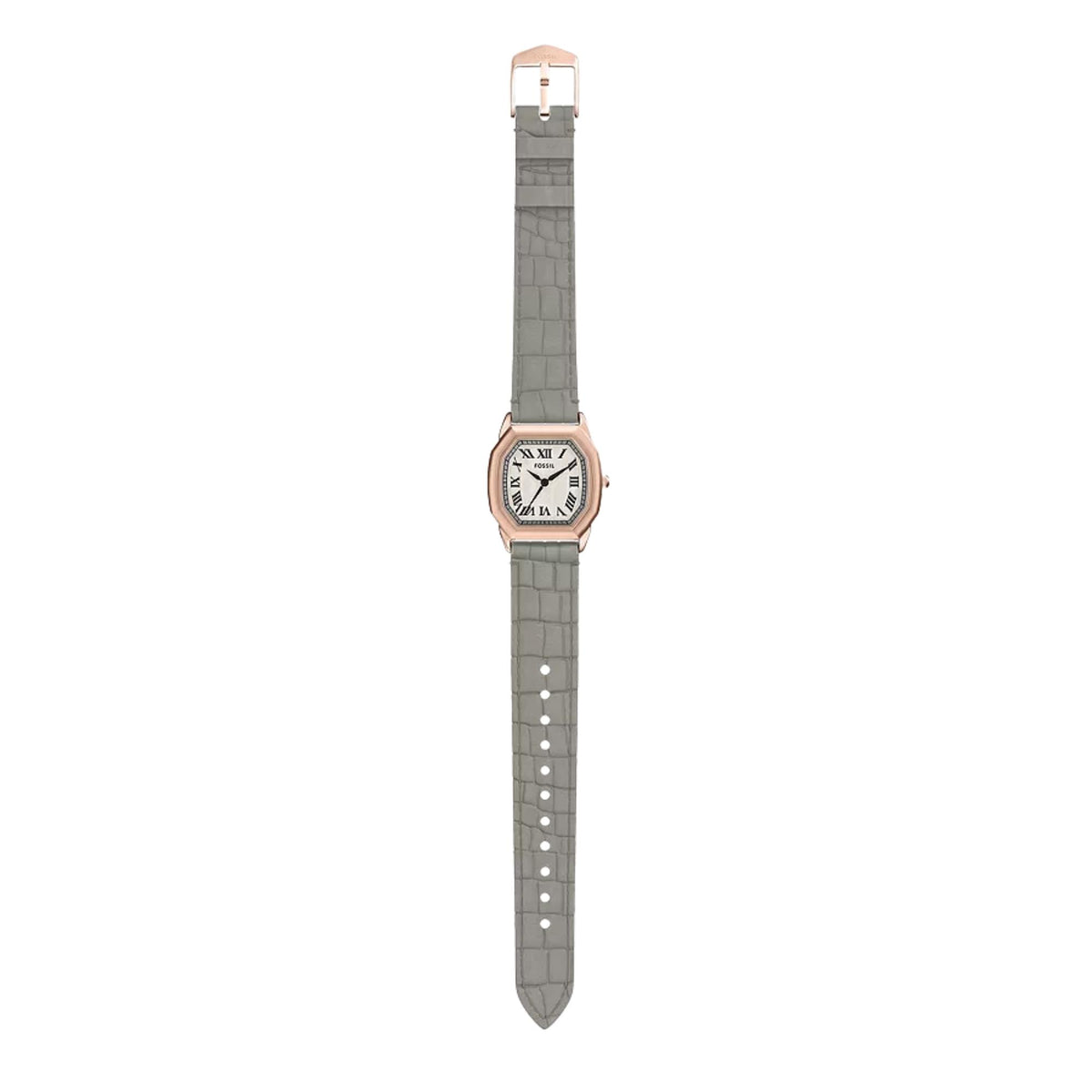 Fossil Harlow ES5435 full layout showing cream dial watch face with lay-flat leather strap