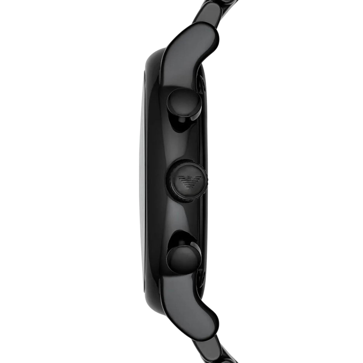 Emporio Armani Luigi AR1509 side profile view focusing on black case thickness and pushers